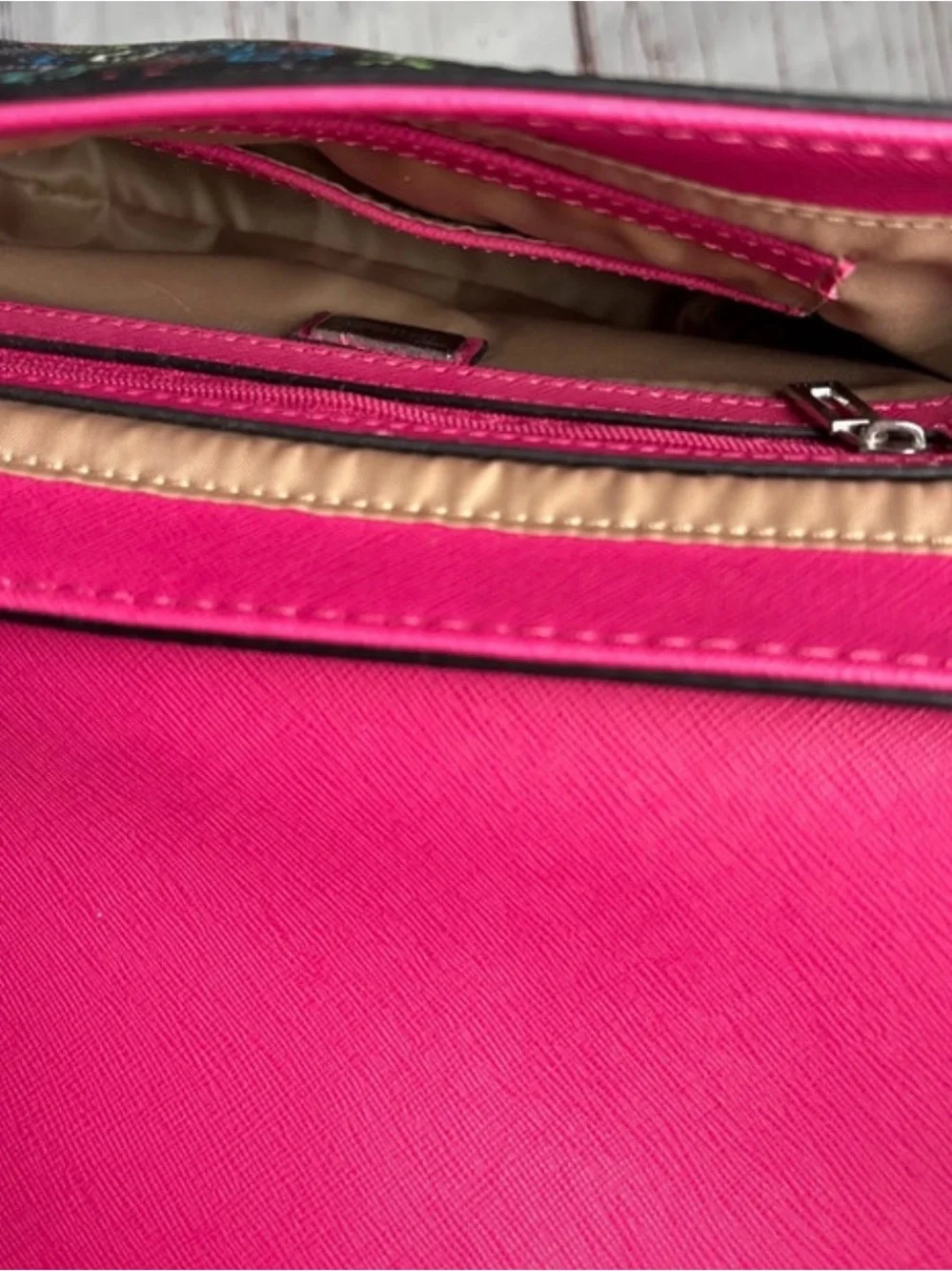 Guess Black Multi-Logo Crossbody Bag with Hot Pink Trim